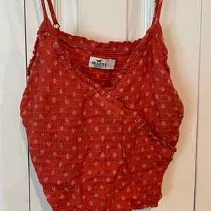Hollister Red Spaghetti-Strap Cami with Tiny White Flowers